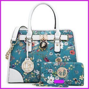 Vegan Leather Satchel Purse Set Structured Top Handle Shoulder Bag Work Bag